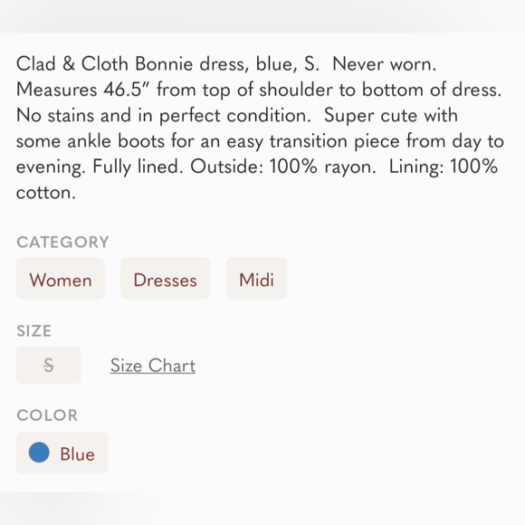 Clad & Cloth Bonnie dress, blue, S - Picture 7 of 7